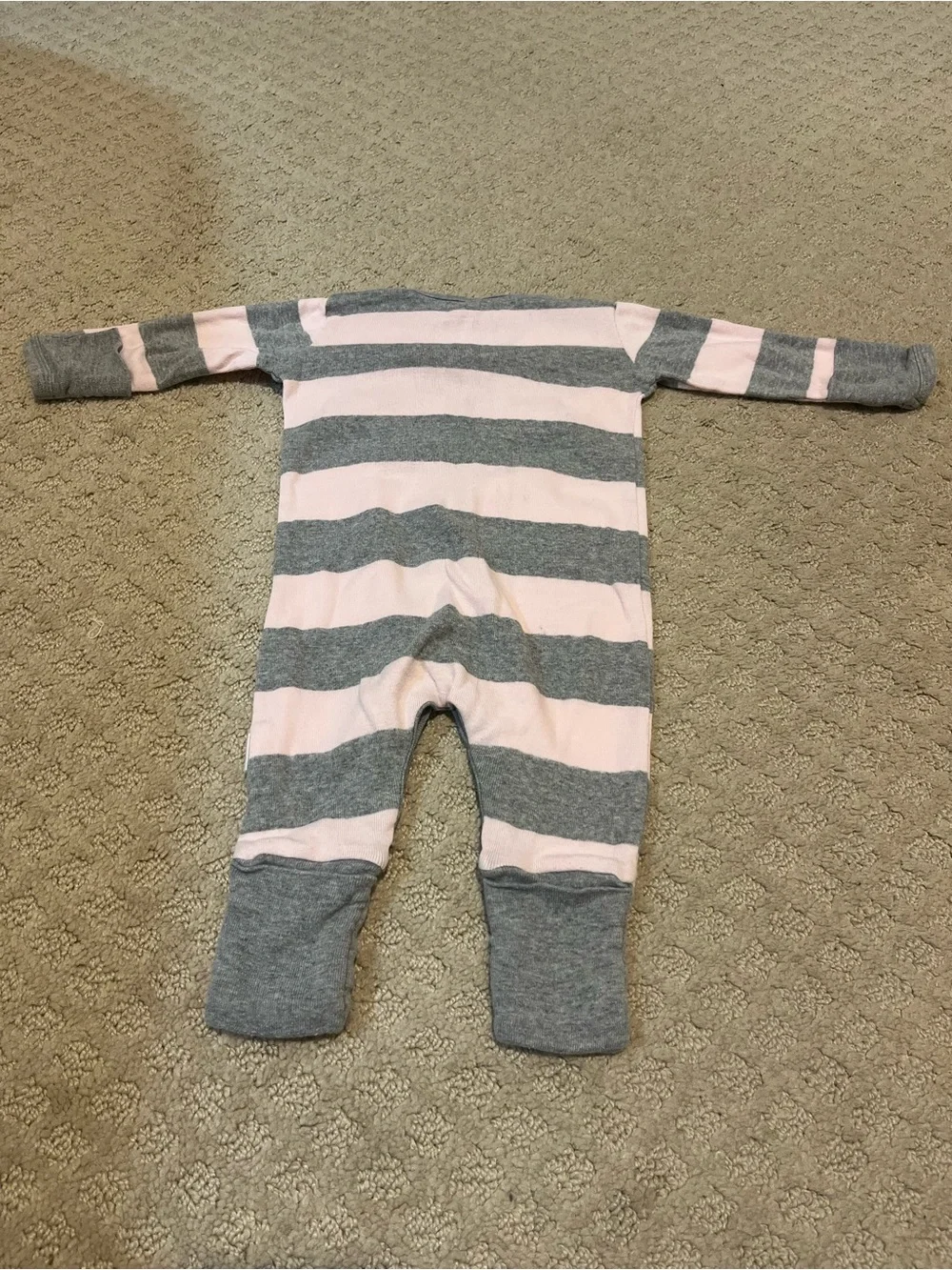 Burt's Bees Baby Pink & Gray Striped Footed One-Piece